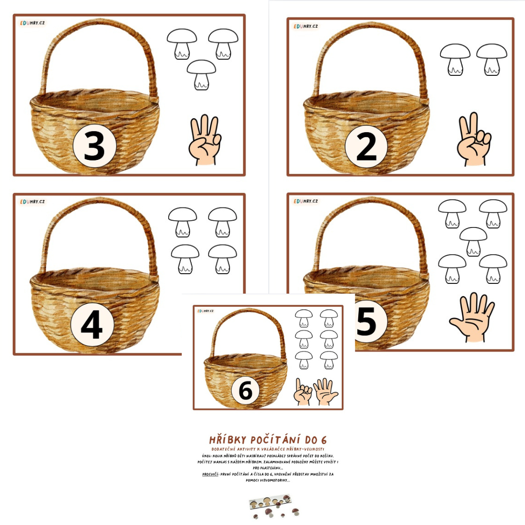 PDF aktivity pro děti hříbky houby podzim počítání